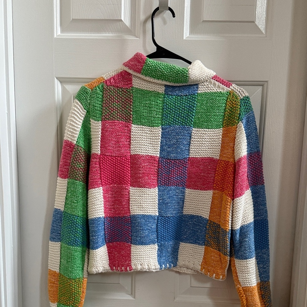 Michael Simon Multicolor Plaid Knit Cardigan - image 9